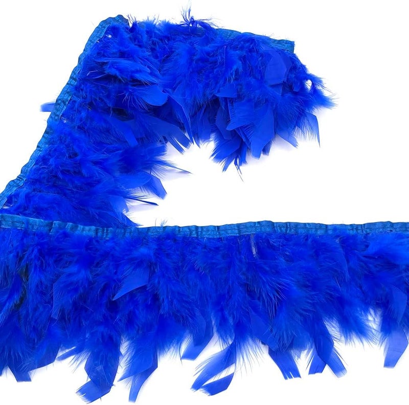 Shekyeon Turkey Feathers Fringe Trim for Party Clothing DIY Sewing Crafts Decoration Pack of 2 Yards (Royal Blue) - Image 1